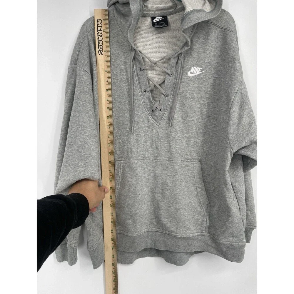 Nike Gray Pullover Lace Up Hooded Sweatshirt Hoodie Embroidered Medium